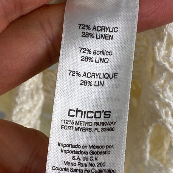 Chicos Crochet Pullover Sweater Size 2 US Large Cream Open Knit 3/4 Sleeves - Picture 5 of 11